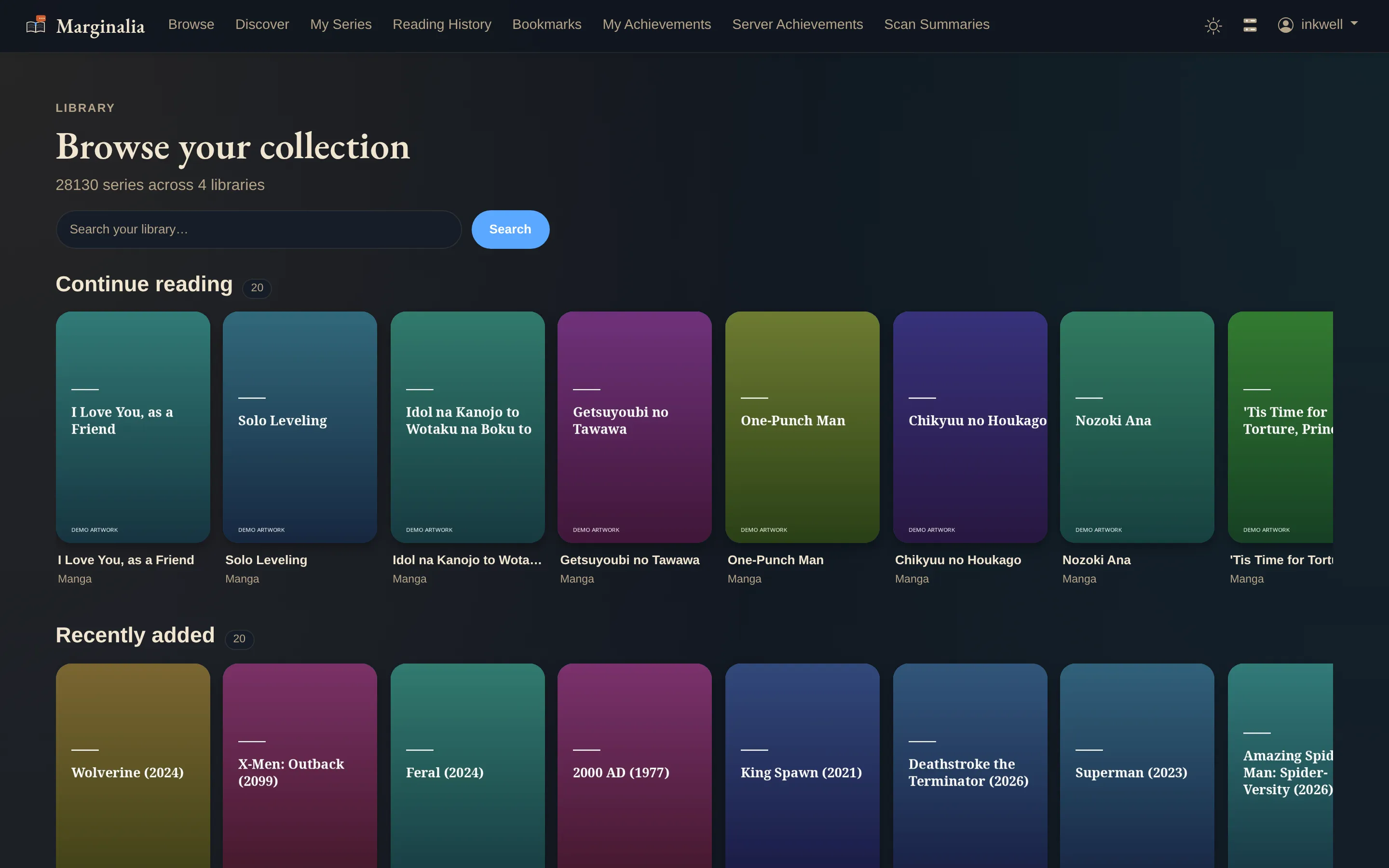 Browse page in dark mode